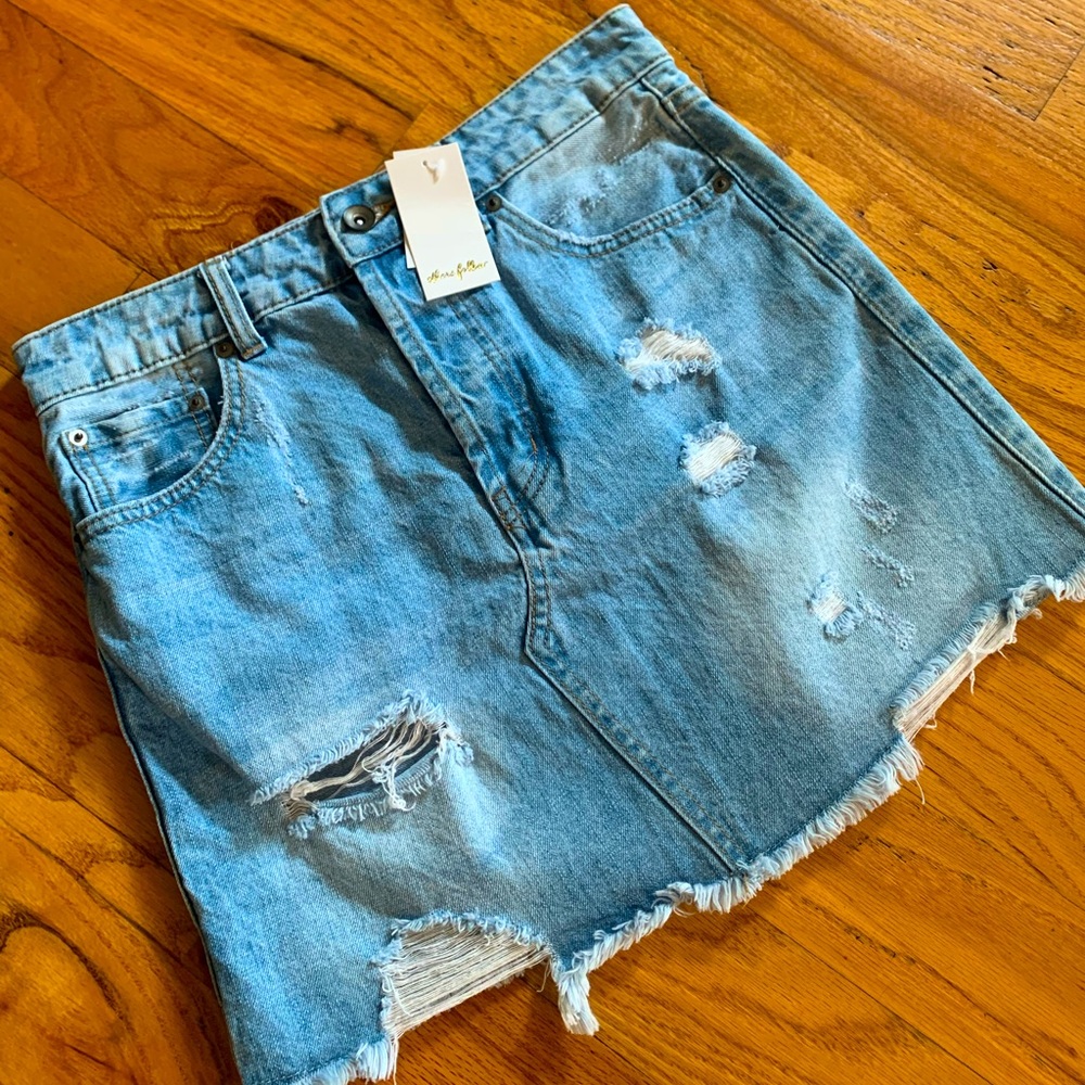 Others Follow Distressed Denim Mini Skirt